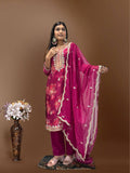 Prazu Fashion Rani Pink Organza Embroidery Coding Sequin Salwar Suit | Grocsy
