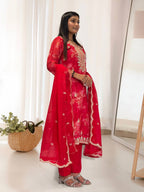 Prazu Fashion Red Organza Embroidery Coding Sequin Salwar Suit | Grocsy