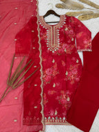 Prazu Fashion Red Organza Embroidery Coding Sequin Salwar Suit | Grocsy