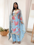 Prazu Fashion Sky Blue Organza Embroidery Coding Sequin Salwar Suit | Grocsy
