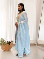Prazu Fashion Sky Blue Organza Embroidery Coding Sequin Salwar Suit | Grocsy