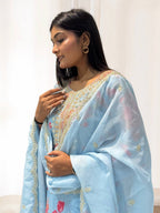 Prazu Fashion Sky Blue Organza Embroidery Coding Sequin Salwar Suit | Grocsy