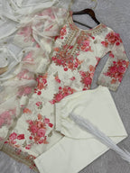Prazu Fashion White Organza Embroidery Coding Sequin Salwar Suit | Grocsy