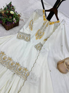 Prazu Fashion White French Crepe Thread Embroidered Palazzo Suit | Grocsy