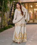 Prazu Fashion White French Crepe Thread Embroidered Palazzo Suit | Grocsy
