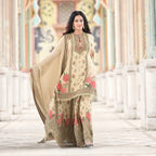 Prazu Fashion Cream Chinon Silk Digital Print Sharara Suit | Grocsy