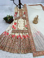 Prazu Fashion Cream Chinon Silk Digital Print Sharara Suit | Grocsy