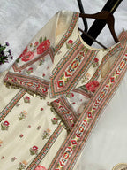 Prazu Fashion Cream Chinon Silk Digital Print Sharara Suit | Grocsy
