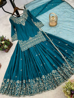 Prazu Fashion Rama Chinon Silk Embroidered Lehenga Style Suit | Grocsy