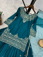 Prazu Fashion Rama Chinon Silk Embroidered Lehenga Style Suit | Grocsy