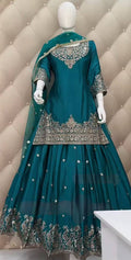 Prazu Fashion Rama Chinon Silk Embroidered Lehenga Style Suit | Grocsy