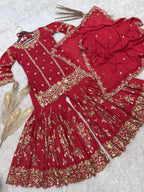 Prazu Fashion Rama Chinon Silk Embroidered Sharara Style Suit | Grocsy