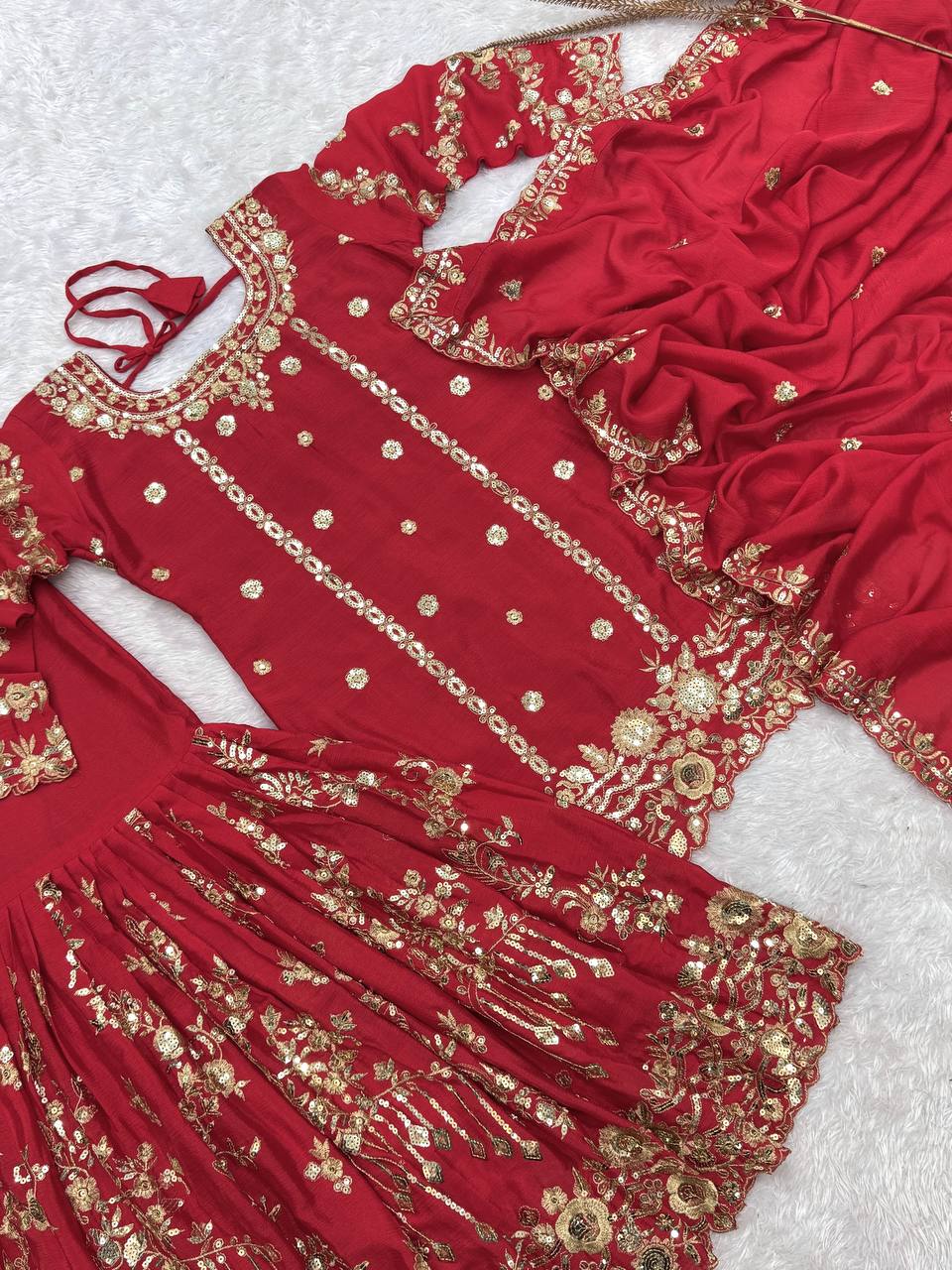 Prazu Fashion Rama Chinon Silk Embroidered Sharara Style Suit | Grocsy
