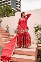 Prazu Fashion Rama Chinon Silk Embroidered Sharara Style Suit | Grocsy