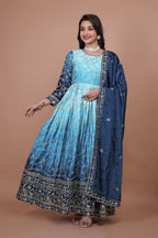 Prazu Fashion Sky Blue Chinon Silk Embroidered Anarkali Suit | Grocsy