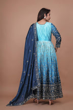 Prazu Fashion Sky Blue Chinon Silk Embroidered Anarkali Suit | Grocsy