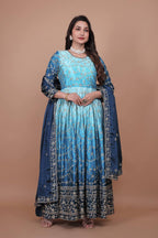 Prazu Fashion Sky Blue Chinon Silk Embroidered Anarkali Suit | Grocsy