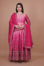 Prazu Fashion Pink Chinon Silk Embroidered Anarkali Suit | Grocsy