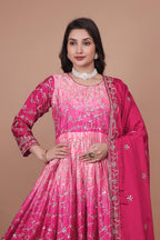 Prazu Fashion Pink Chinon Silk Embroidered Anarkali Suit | Grocsy