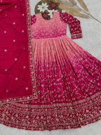 Prazu Fashion Pink Chinon Silk Embroidered Anarkali Suit | Grocsy