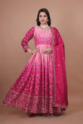 Prazu Fashion Pink Chinon Silk Embroidered Anarkali Suit | Grocsy