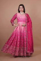 Prazu Fashion Pink Chinon Silk Embroidered Anarkali Suit | Grocsy