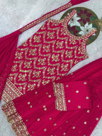 Prazu Fashion Pink Georgette Embroidered Sequin Palazzo Suit | Grocsy