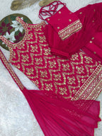 Prazu Fashion Pink Georgette Embroidered Sequin Palazzo Suit | Grocsy