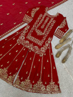 Prazu Fashion Red Georgette Embroidered Sequin Palazzo Suit | Grocsy