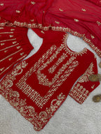 Prazu Fashion Red Georgette Embroidered Sequin Palazzo Suit | Grocsy