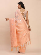 Shree Shyam Fashion Linen Cotton Peach Saree | Grocsy