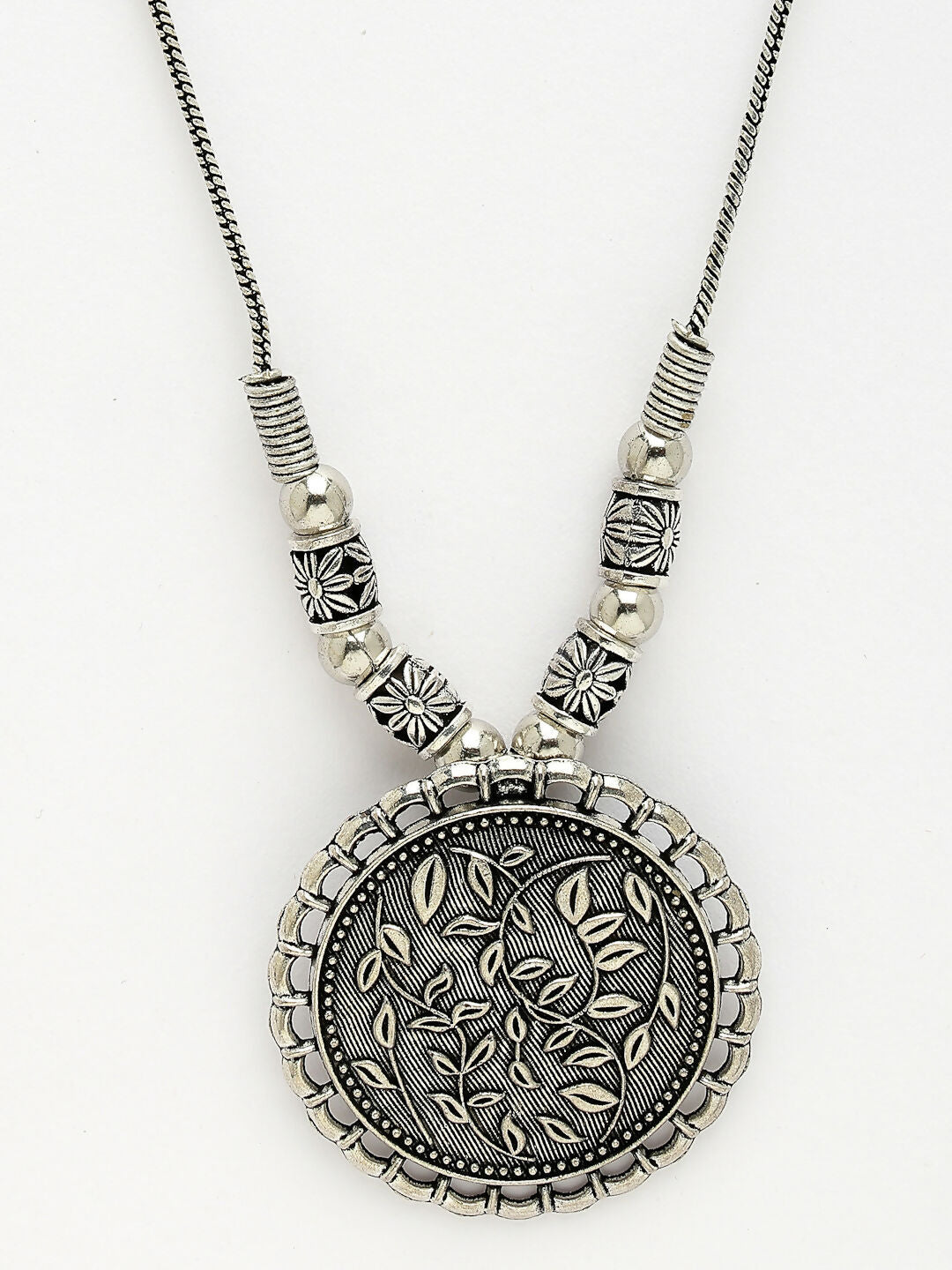 NVR Women's Silver-Toned Circular Shape Pendant with Chain | Grocsy