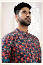 Joban Fashion Men's Blue Base Straight Rayon Thread And Sequence Embroidery All Over Kurta Set | Grocsy