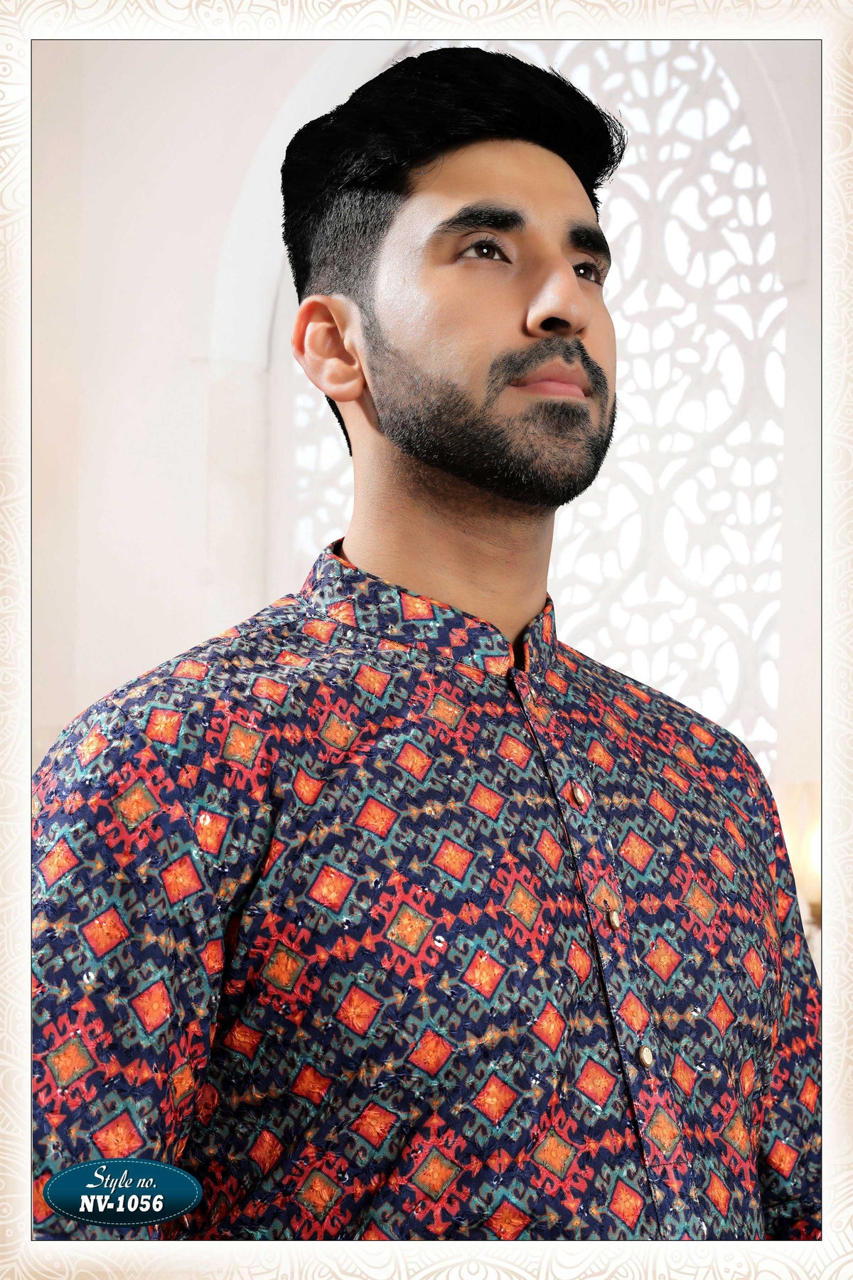 Joban Fashion Men's Blue Base Straight Rayon Thread And Sequence Embroidery All Over Kurta Set | Grocsy