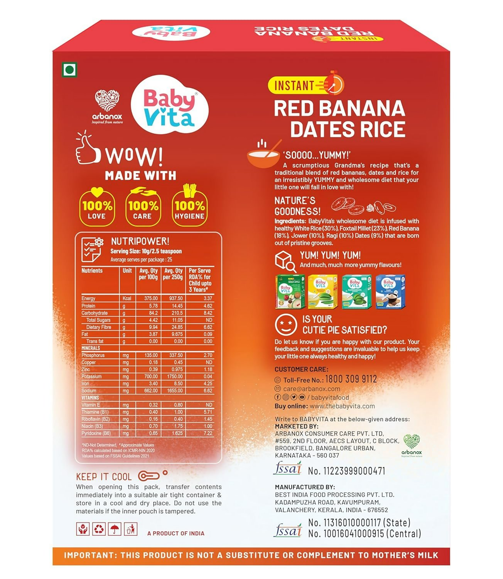 Babyvita Arbanox Red Banana Dates Rice Wholesome Blend For Little Ones Trusted By Parents | Grocsy