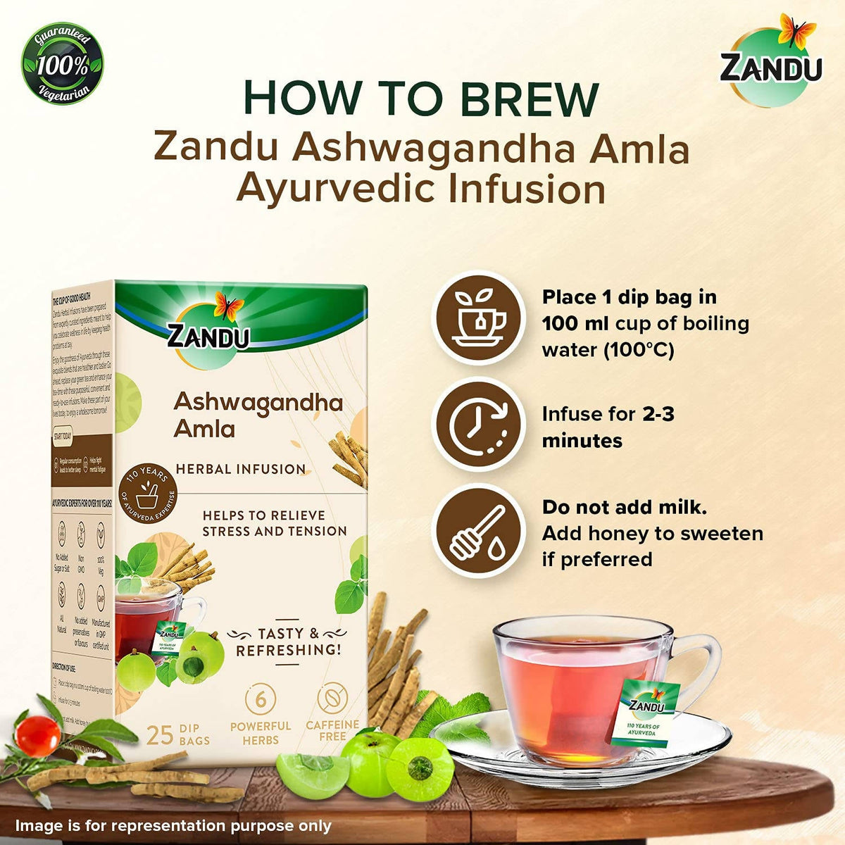 Zandu Ashwagandha Amla Herbal Infusion Tea | Grocsy
