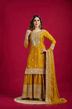 Joban Fashion Yellow Kurta Set Silk Sequins , Zari, Coding & Thread Embroidered work | Grocsy