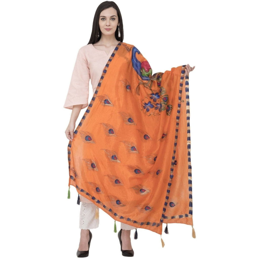 A R Silk Silk Peacock Multi Fancy Dupatta Color Orange Dupatta or Chunni | Grocsy