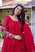 Teeya Creation Womens Casual Party Wear Heavy 5mm Sequence Embroidery Work Pink Gown Set | Grocsy