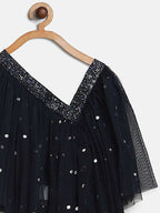 Ahalyaa Navy Blue Net Asymmetric Kids Top With Skirt For Girls | Grocsy
