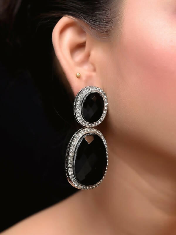 Smart Dangler With Rhino Stone Border Black Earrings For Women and Girls By House of Ree - Swadesiicart