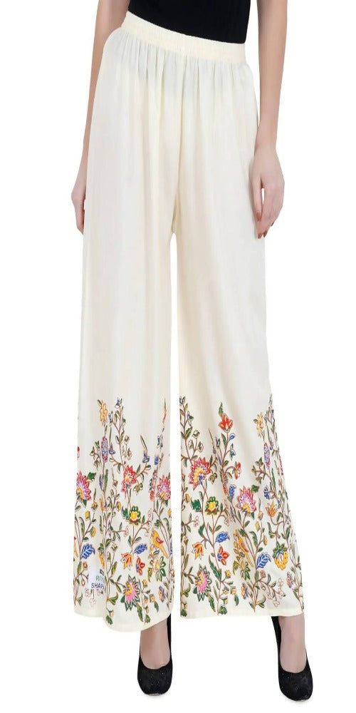 Mominos Fashion Off White Floral Design Palazzo | Grocsy