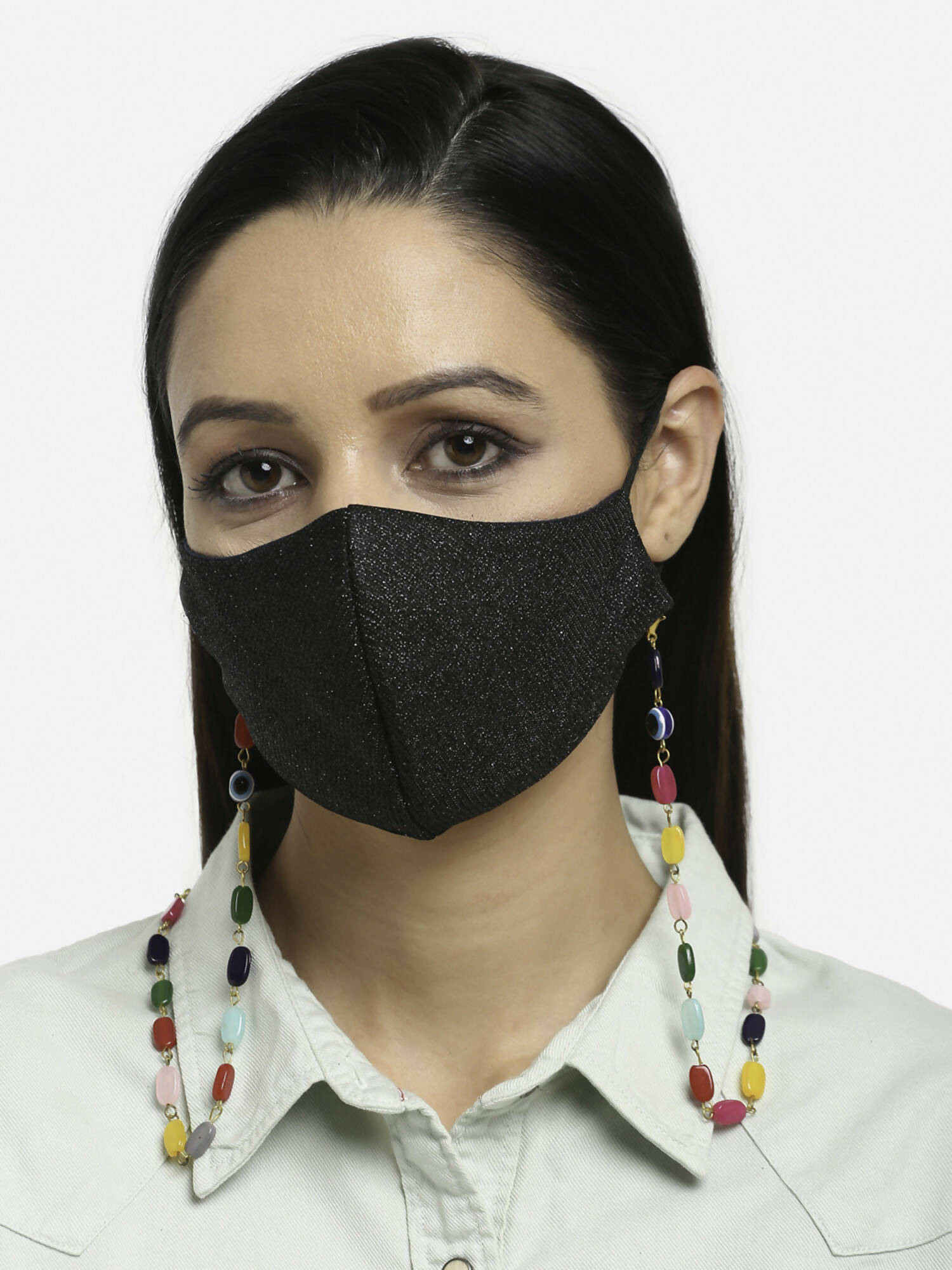 Multicolored Beaded Evil Eye Mask Chain - Ruby Raang | Grocsy