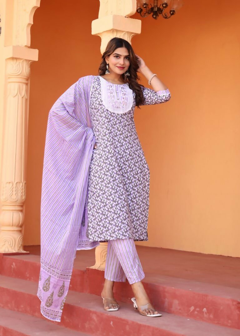 Alvano Printed Straight Kurti with Pant and Dupatta Set for Womens's and Girls Rayon | Grocsy