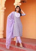 Alvano Printed Straight Kurti with Pant and Dupatta Set for Womens's and Girls Rayon | Grocsy
