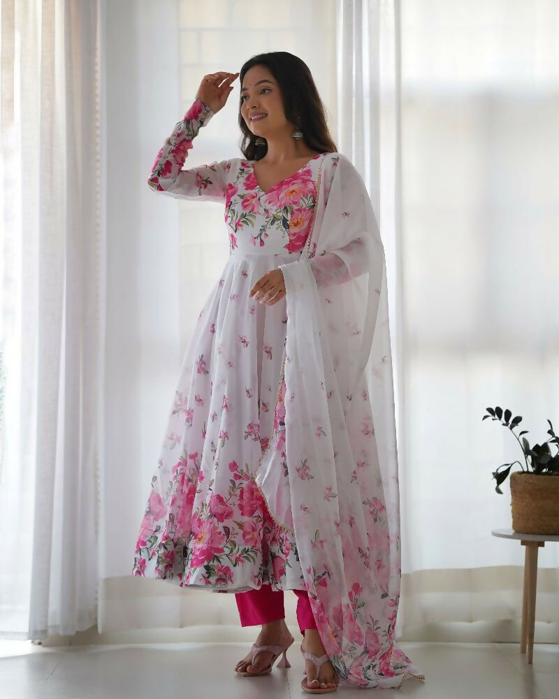 Joban Fashion White Kurta Set Organza Sequin Embroidery Work | Grocsy