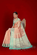 Orange Soft Organza Woven Design Saree With Unstitched Blouse Piece - Zaara | Grocsy