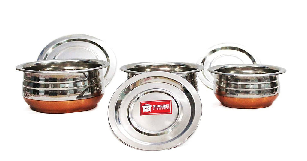 Sublime Kitchenware Set of 3 Stainless Steel Copper Bottom Handi with Lid | Grocsy