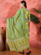 Joban Fashion Printed Green Pure Cotton Kurta Set | Grocsy