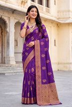 Elora Purple Soft Banarasi Silk Woven Designer Saree | Grocsy